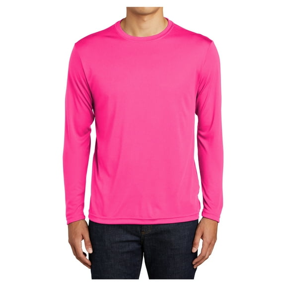 Mens Long Sleeve PosiCharge Competitor Polyester Tee Shirt Neon Pink XL