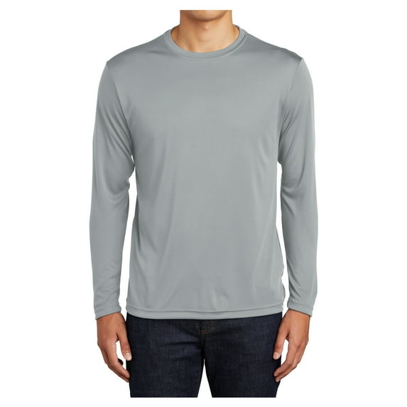 Mens Long Sleeve PosiCharge Competitor Polyester Tee Shirt Silver S