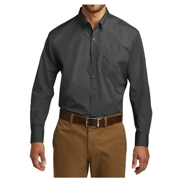 Mens Long Sleeve Professional Uniform Carefree Cotton/Polyester Poplin Shirt Graphite 4X-Large