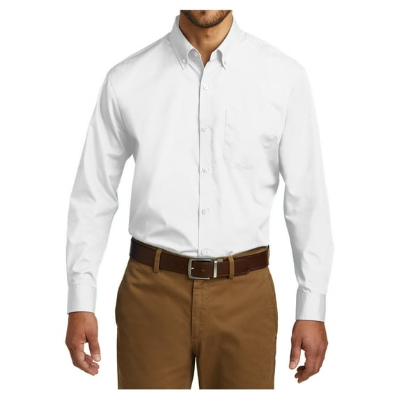 Mens Long Sleeve Professional Uniform Carefree Cotton/Polyester Poplin Shirt White 3X-Large