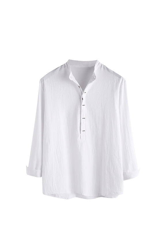 Mens Long Sleeve Pullover Shirts Casual Clearance Hoodies for Men Cotton Linen Shirt Long Sleeve Stand Collar Button Up Shirt