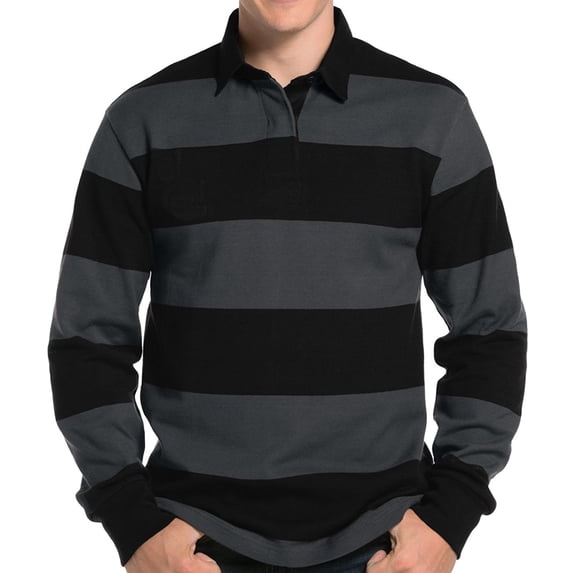 Mens Long Sleeve Rugby Shirt - Black/Graphite, 4XL