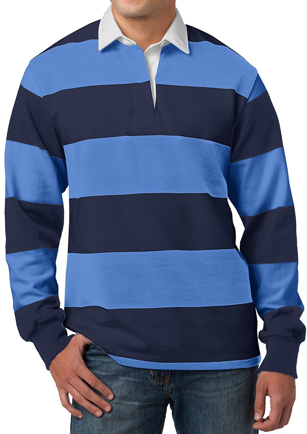 Mens Long Sleeve Rugby Shirt - Navy/Carolina Blue, Large - Walmart.com