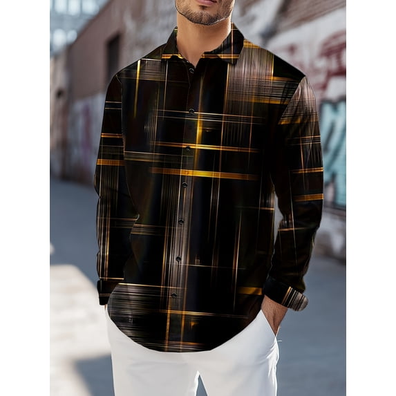 Mens Long Sleeve Shirt Button Down Loose Fit Vintage Shirts Banded Collar Tops Henley Shirt Black L