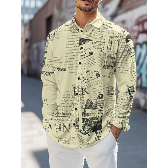 Mens Long Sleeve Shirt Button Down Loose Fit Vintage Shirts Banded Collar Tops Henley Shirt Khaki 3XL