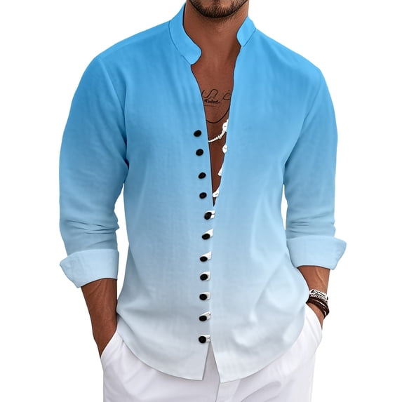 Mens Long Sleeve Shirt Floral Button Down Collared Loose Fit Casual Vintage Hippie Summer Breathable Shirts Blue L