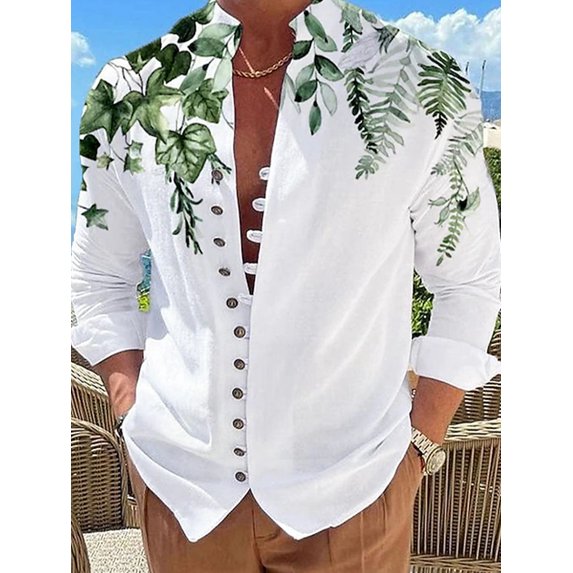 Mens Long Sleeve Shirt Floral Button Down Collared Loose Fit Casual Vintage Hippie Summer Breathable Shirts Green 3XL