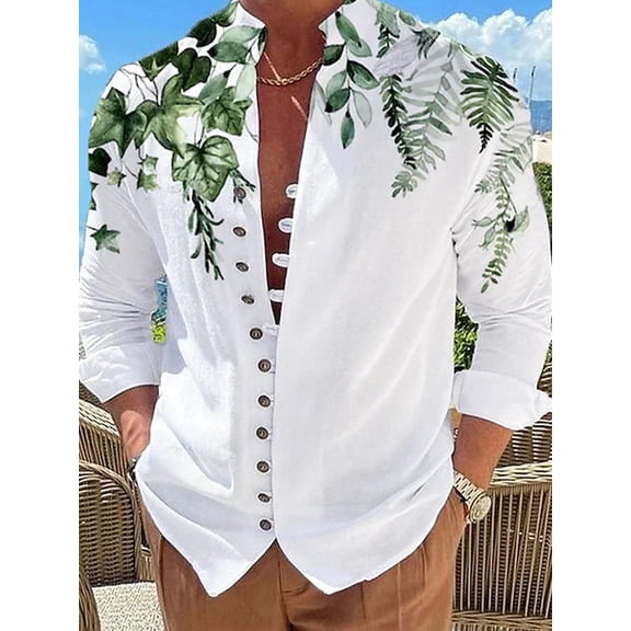 Mens Long Sleeve Shirt Floral Button Down Collared Loose Fit Casual Vintage Hippie Summer Breathable Shirts Green XL