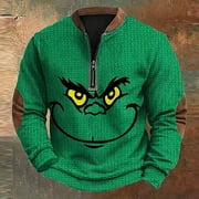 KYGABAK Mens Long Sleeve Shirt, Grinch Shirt, Running Shirt Men, Grinch Sweatshirt, Mens Shirts Long Sleeve, Men's Retro Casual Gradient Printed Sweatshirt, Dark Green