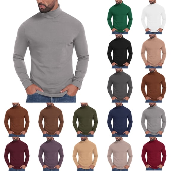 Mens Long Sleeve Shirt High Neck Long Sleeve Shirt Plus Size Men's Solid Color Elastic Turtleneck Long Sleeve Slim Blouses Tops Mens Shirts Under $10, S