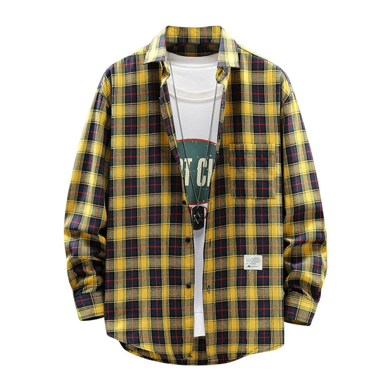 Mens Long Sleeve Shirt New Casual Fashion Men's Plaid Shirt Loose