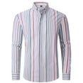 thumbnail image 1 of Mens Long Sleeve Shirt Slim Fit Oxford Striped Shirt Button Turn Down Collar Business Casual Pink XXXL, 1 of 4