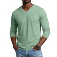 thumbnail image 1 of Mens Long Sleeve Shirt V Neck T Shirts Casual Cotton Plain Basic Tee Lightweight Breathable Classic Slim Fit Shirt Mint Green L, 1 of 8