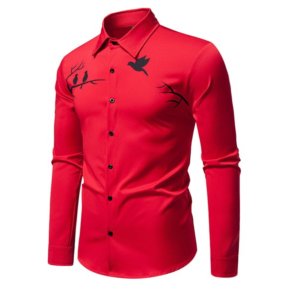 Mens Long Sleeve Shirt With Flip Collar Printed Casual Business Wear Formal Attire Clothes