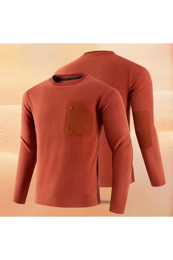 Mens Long Sleeve Shirt for Winter Autumn Fleece Lined Thermal Pullover Tops Performance Fishing Tee with Zip Pocket