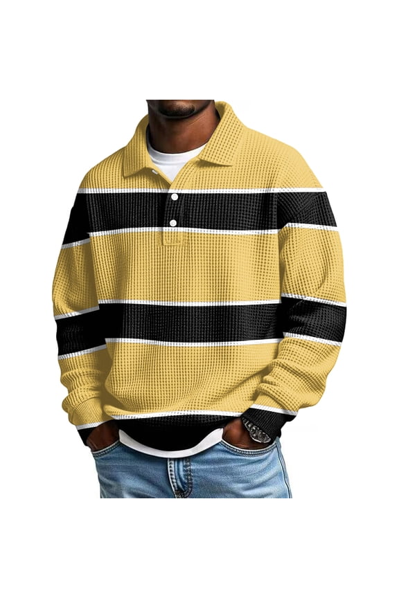 Mens Long Sleeve Shirts Button Collar Waffle Knit Lightweight Pullover Tee Fall Winter Clothes