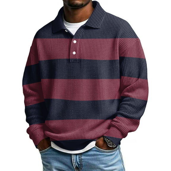 Mens Long Sleeve Shirts Button Collar Waffle Knit Lightweight Pullover Tee Fall Winter Clothes
