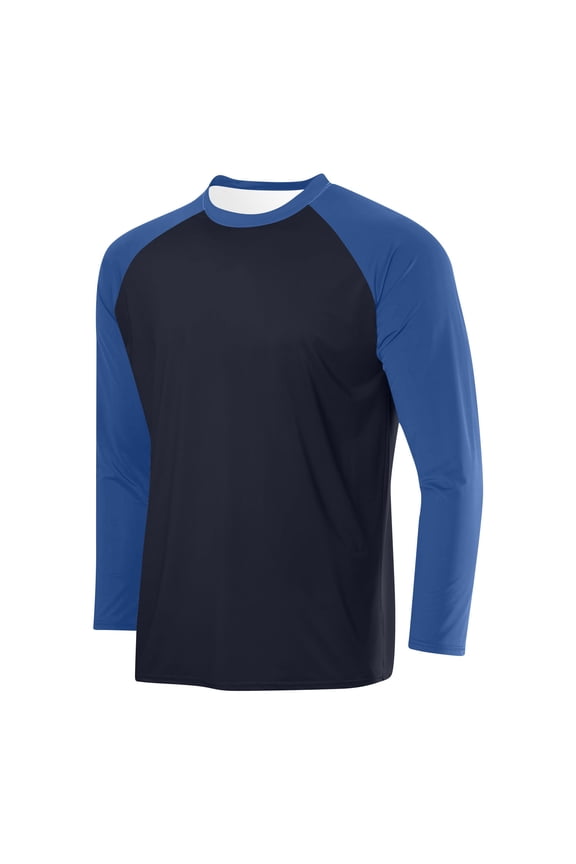 Mens Long Sleeve Shirts Casual Breathable Solid Color Sport Raglan Round Neck Shirts Tops