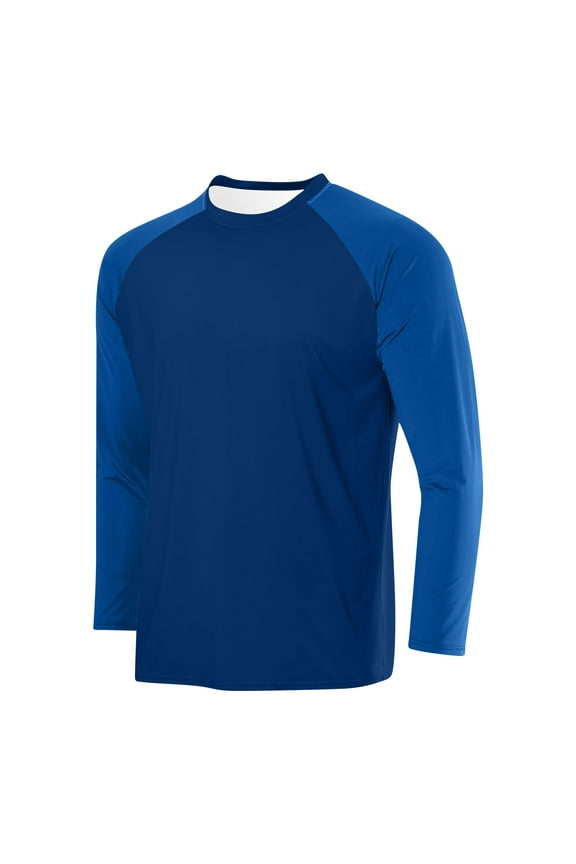 Mens Long Sleeve Shirts Casual Breathable Solid Color Sport Raglan Round Neck Shirts Tops