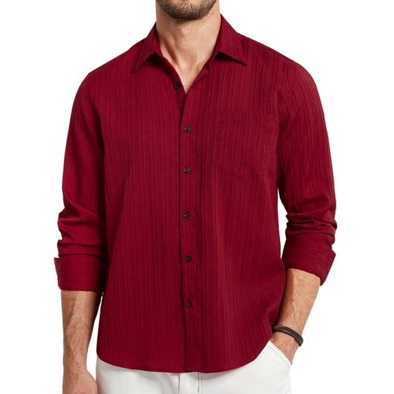 Mens Long Sleeve Button Down Shirts Casual Textured Shirt Lightweight Wrinkle Free Shirt with Pocket
