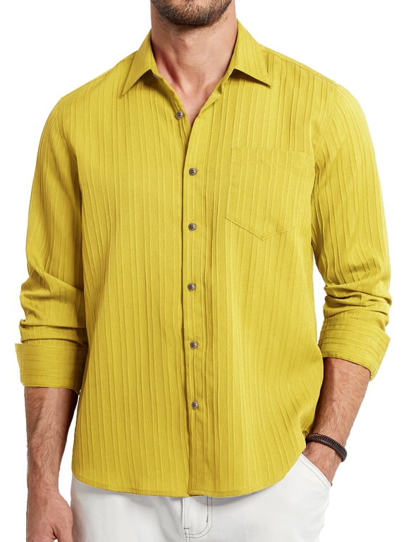 Mens Button Down Shirts Casual Long Sleeve Textured Shirt Wrinkle Free Lightweight Shirt with Pocket