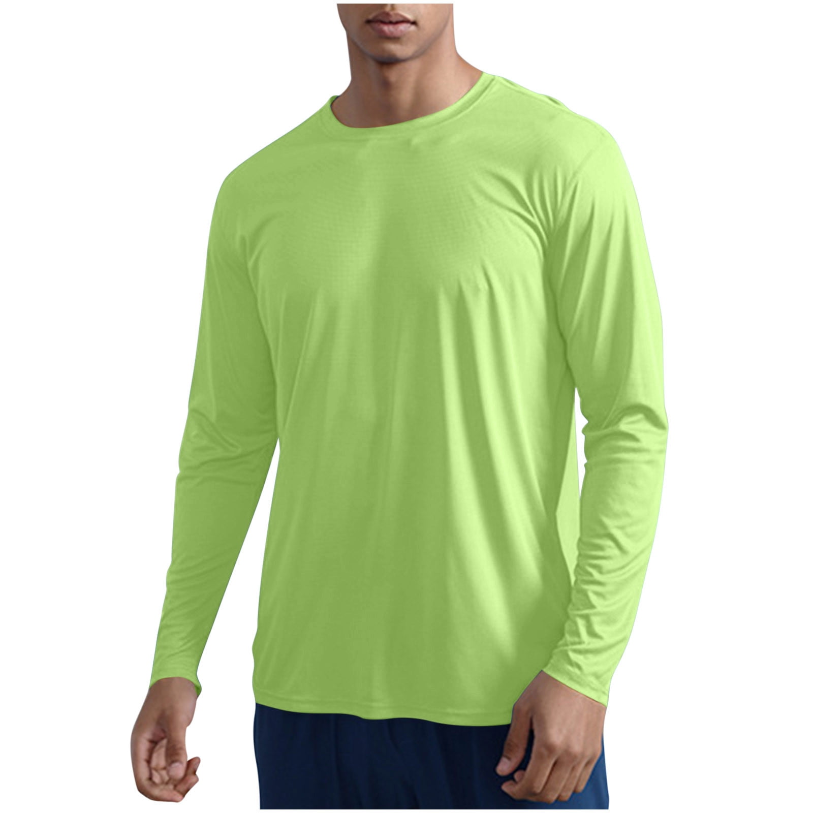 Mens Long Sleeve Shirts Crew Neck Quick Dry Moisture Wicking Tee Shirt ...