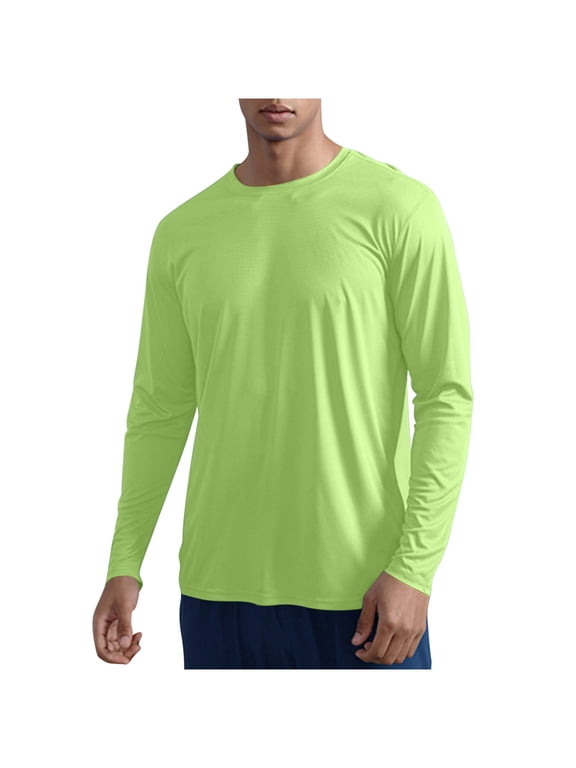 Mens Long Sleeve Shirts Crew Neck Quick Dry Moisture Wicking Tee Shirt Casual Lightweight Athletic Workout Tops