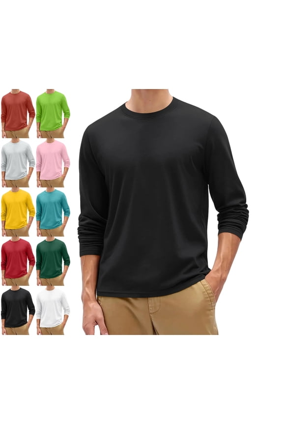 Mens Long Sleeve Shirts Crew Neck Thermal T-Shirt Thick Pullover Basic Tops Casual Comfortable Sweatshirt 4XL Polyester