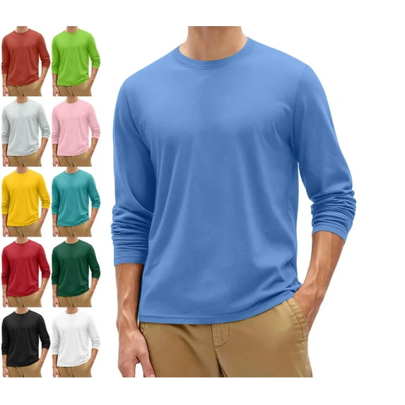 Mens Long Sleeve Shirts Crew Neck Thermal T-Shirt Thick Pullover Basic Tops Casual Comfortable Sweatshirt L Polyester
