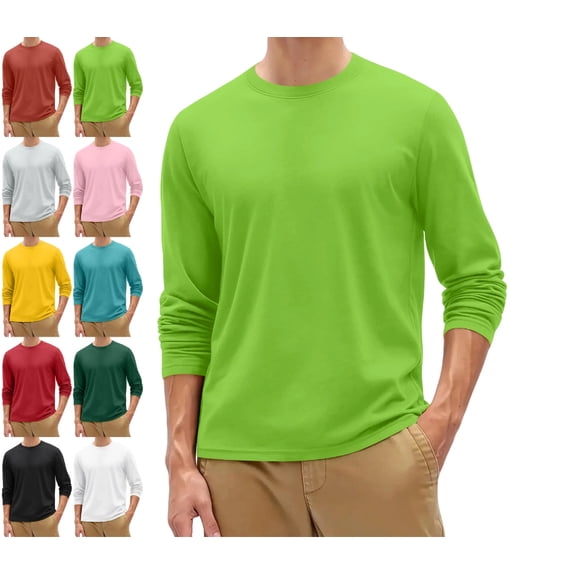Mens Long Sleeve Shirts Crew Neck Thermal T-Shirt Thick Pullover Basic Tops Casual Comfortable Sweatshirt M Polyester