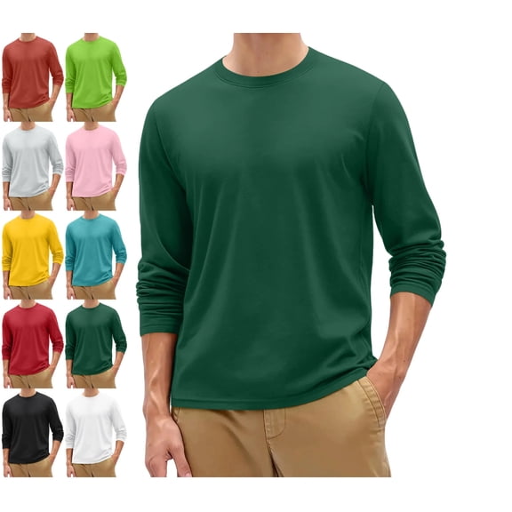 Mens Long Sleeve Shirts Crew Neck Thermal T-Shirt Thick Pullover Basic Tops Casual Comfortable Sweatshirt M Polyester