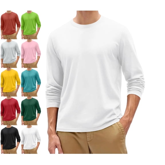Mens Long Sleeve Shirts Crew Neck Thermal T-Shirt Thick Pullover Basic Tops Casual Comfortable Sweatshirt XXL Polyester