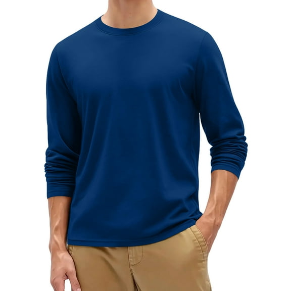 Mens Long Sleeve Shirts Crewneck T Shirts Fall Tops Casual Basic Tees Clothes Dark Blue L
