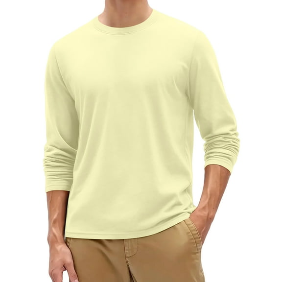 Mens Long Sleeve Shirts Crewneck T Shirts Fall Tops Casual Basic Tees Clothes Khaki S