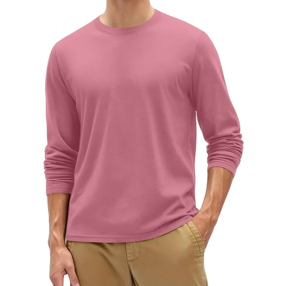 Mens Long Sleeve Shirts Crewneck T Shirts Fall Tops Casual Basic Tees Clothes Pink M