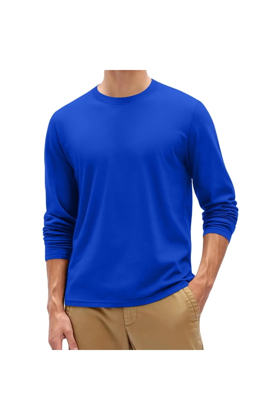 Mens Long Sleeve Shirts Crewneck T Shirts Fall Tops Casual Basic Tees Clothes Royal Blue S