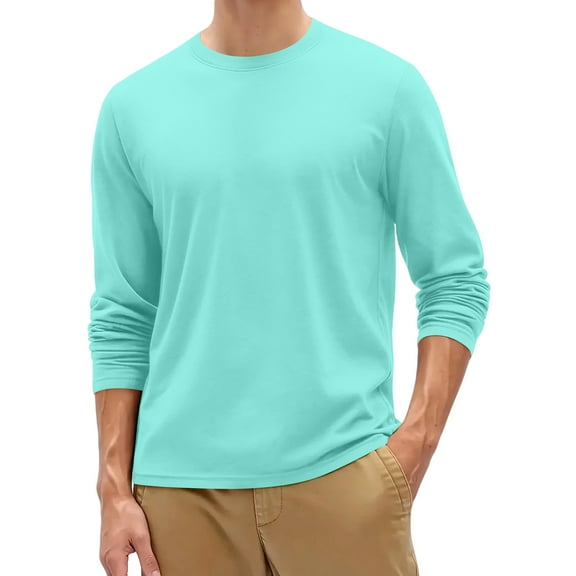 Mens Long Sleeve Shirts Crewneck T Shirts Fall Tops Casual Basic Tees Clothes Turquoise 2XL