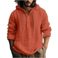 thumbnail image 1 of Men Cotton Linen Guayabera Shirts with Hood Men Cotton Linen Guayabera Shirts with Hood Drawstring Hooded Button Down Beach Hippie Shirt Casual V Neck Long Sleeve Hooded Sweatshirts Hawaiian Shirt, 1 of 5