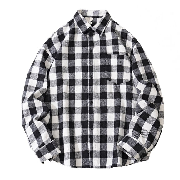 Mens Long Sleeve Shirts Plaid Shirts Loose Fit Flannel Long Sleeve Casual Larger Size Men Shirt Black L