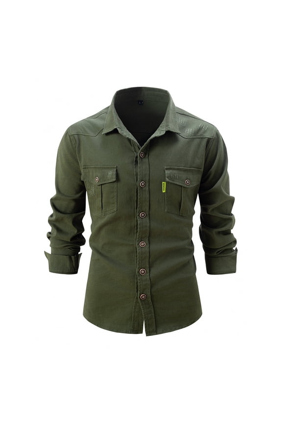 Mens Long Sleeve Shirts with Pockets Button-Down Collared Cotton Blend Slim Fit Tshirts Casual Solid Comfort Workwear Basic Lapel Tops Shirt