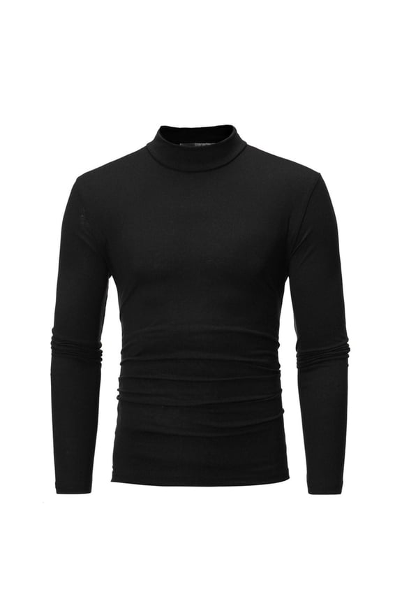 Mens Long Sleeve Shirts Slim Fit Stretchy Mock Neck Solid Color Pullover Basic Undershirts