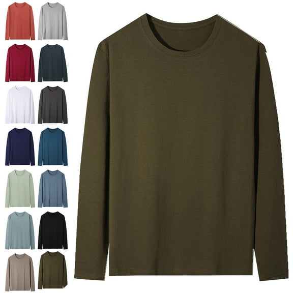 Mens Long Sleeve Shirts Solid Color Sweat Shirts Pocket Round Neck Blouse Oversized T Shirts Tops T Shirts For Men