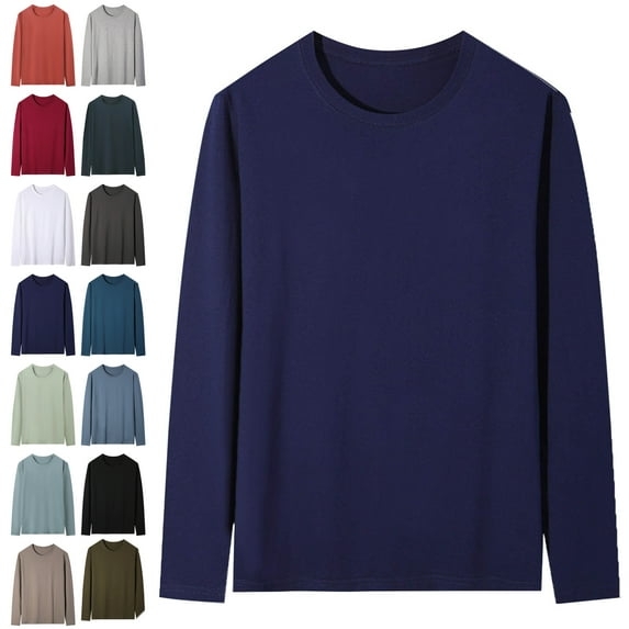 Mens Long Sleeve Shirts Solid Color Sweat Shirts Pocket Round Neck Blouse Oversized T Shirts Tops T Shirts For Men