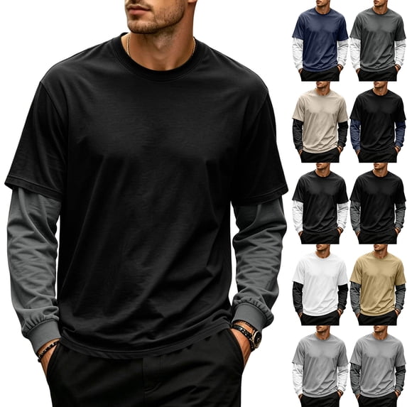 Mens Long Sleeve Shirts Spliced Sweatshirt Workout Athletic Quick Dry Basic Shirt Casual Fall Outfits, L