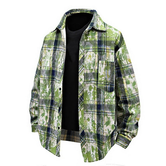 Mens Long Sleeve Shirts with Pocket Button-Down Collared Shackets Shirt Casual Plaid Printed Tie-Dye Loose Comfort Going-Out Streetwear Lapel Tops