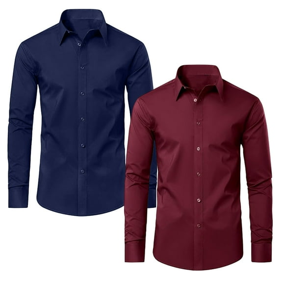 Mens Long Sleeve Slim-Fit Design Dress Shirts (2-Pack)