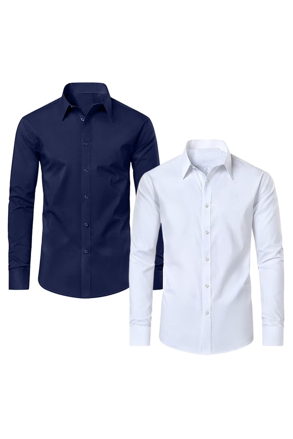 Mens Long Sleeve Slim-Fit Design Dress Shirts (2-Pack)