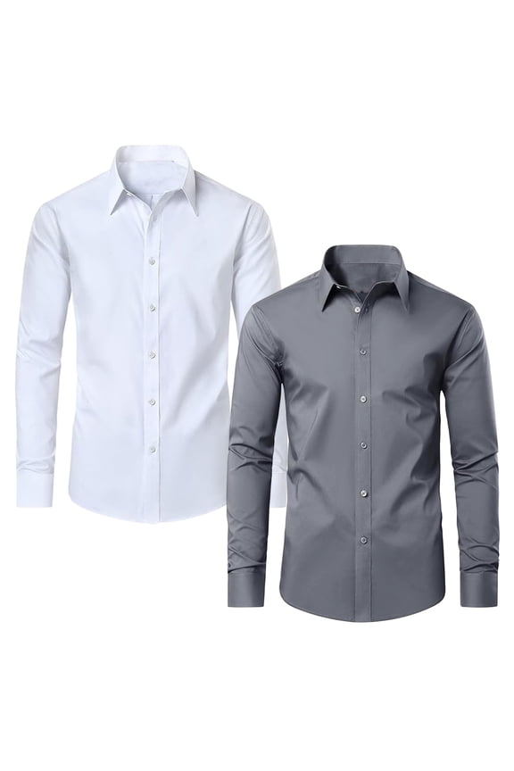 Mens Long Sleeve Slim-Fit Design Dress Shirts (2-Pack)