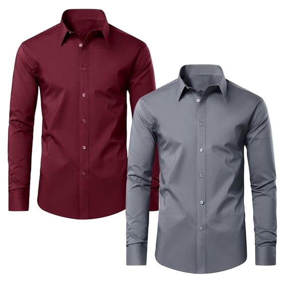 Mens Long Sleeve Slim-Fit Design Dress Shirts (2-Pack)