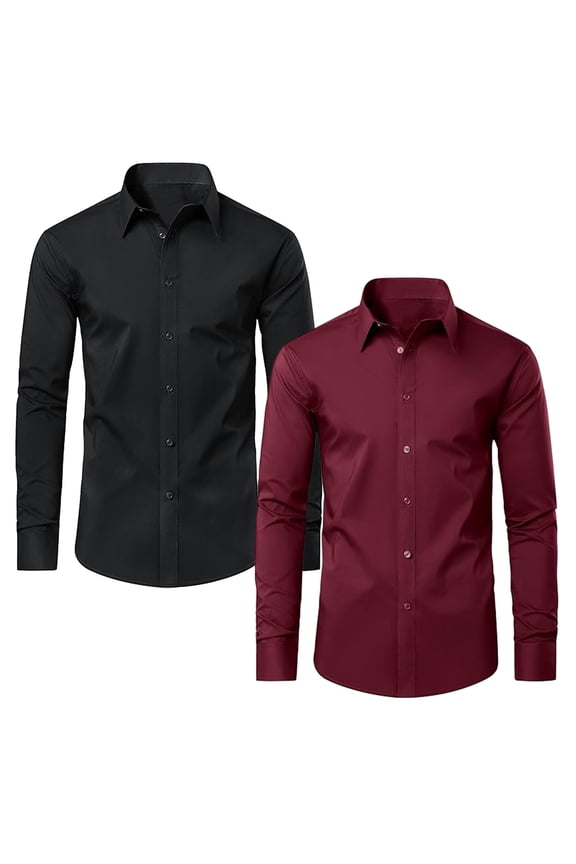 Mens Long Sleeve Slim-Fit Design Dress Shirts (2-Pack)